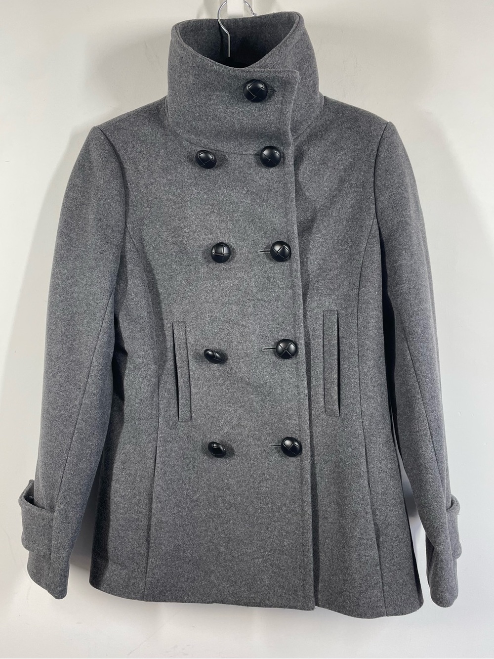 Babaton Y2K Grey Double Breasted Funnel Neck Wool Cashmere Blend Coat Small